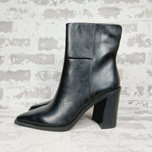 NEW Steve Madden Silvee Black Leather Snip Toe Block Heel Side Zip Boots D340